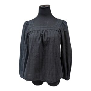 Madewell Black Plaid Textured Loose Cotton Blouse Size S